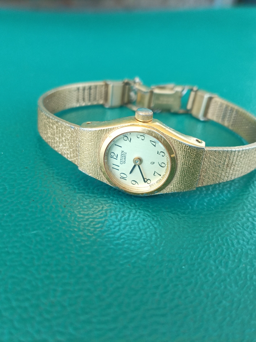 Citizen Bark Finish Gold Tone Ladies Watch with White Dial